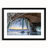 Extra large abstract art print of Michigan's Upper Peninsula in vibrant, textured colors on a black framed canvas.