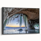 Black and white landscape art painting of Michigan's Upper Peninsula on a framed canvas, ideal for bedroom decor.