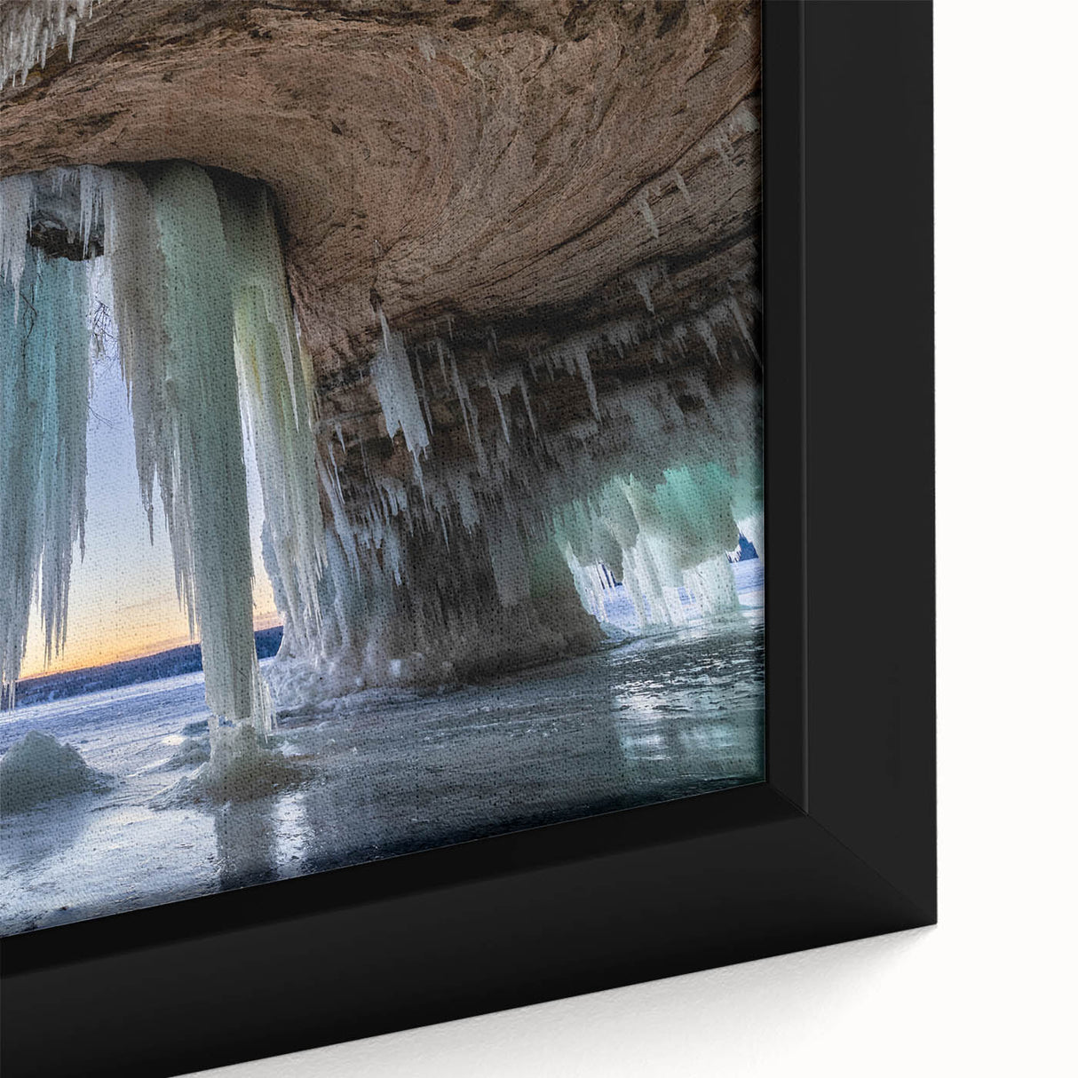 Extra large framed canvas featuring a textured Michigan Upper Peninsula scenery in black with colorful art accents.