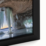 Extra large framed canvas featuring a textured Michigan Upper Peninsula scenery in black with colorful art accents.