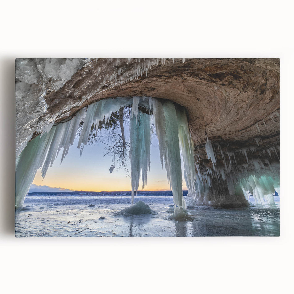 Black and white photograph of Michigan's Upper Peninsula on stretched canvas, ideal for kitchen wall art.