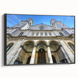 Black and white framed canvas of St. Louis skyline, ideal for bedroom wall art, featuring vintage poster style landscape art.