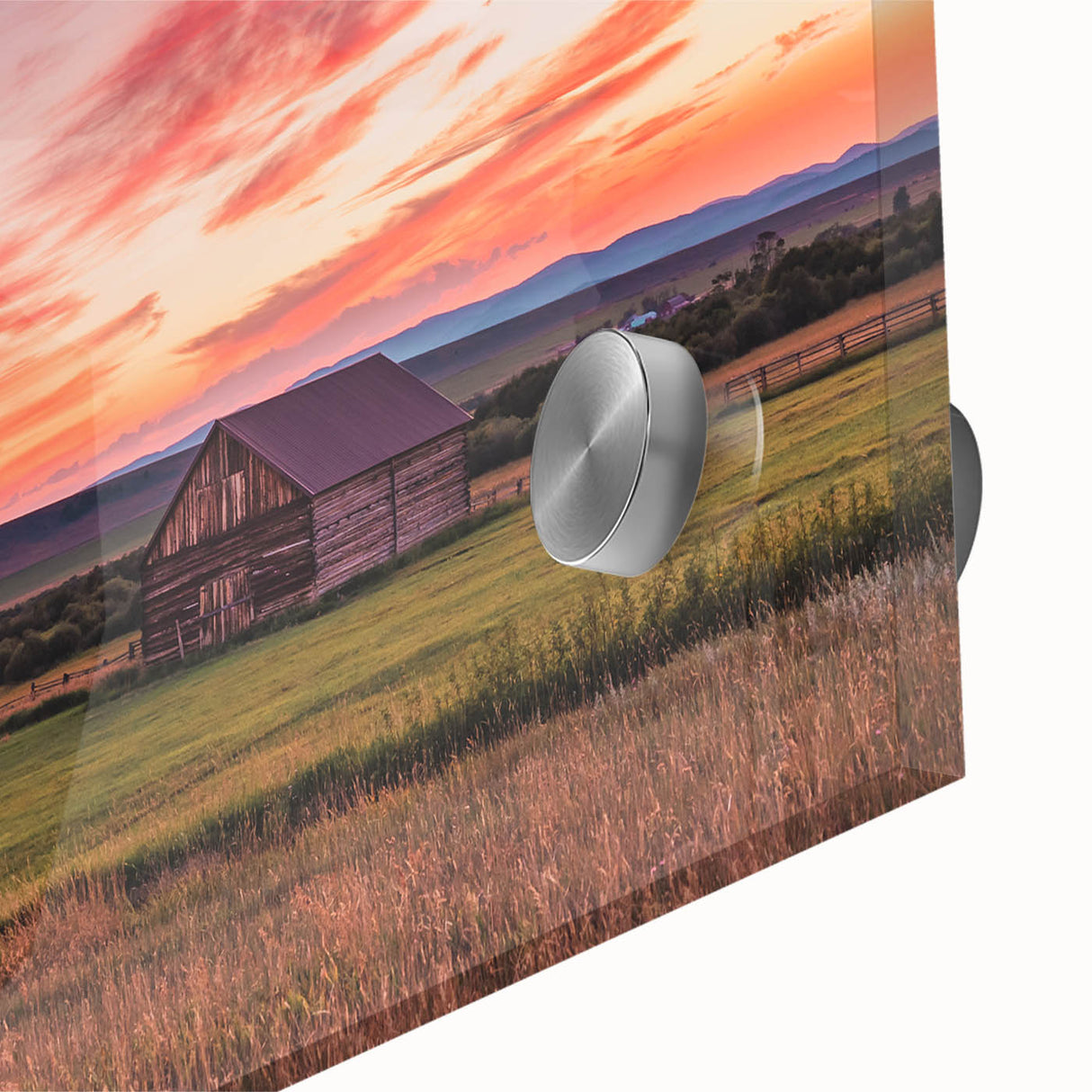 Large abstract wall art in mid-century modernist style depicting Montana scenery on acrylic glass.