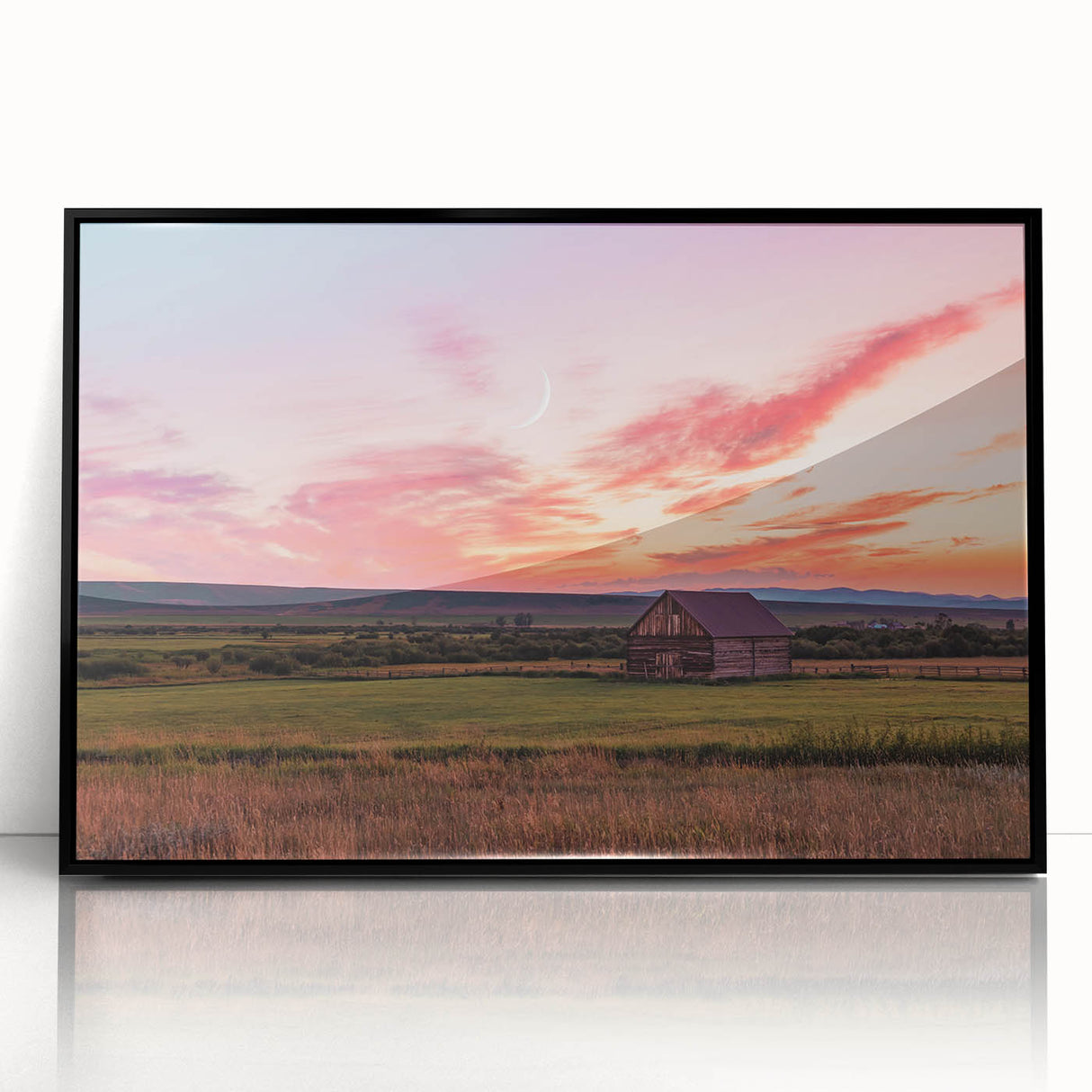 Large abstract wall art depicting a Montana landscape in muted earth tones on a framed acrylic print.