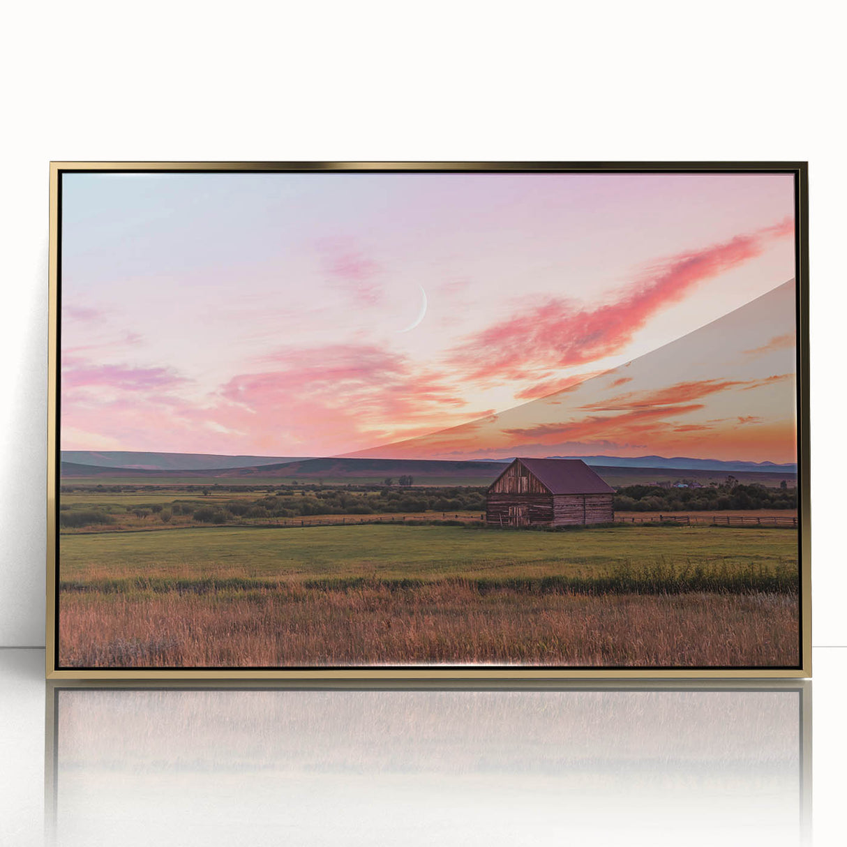 Large art print of a Montana landscape in muted earth tones on framed acrylic, ideal for modern art wall decor.