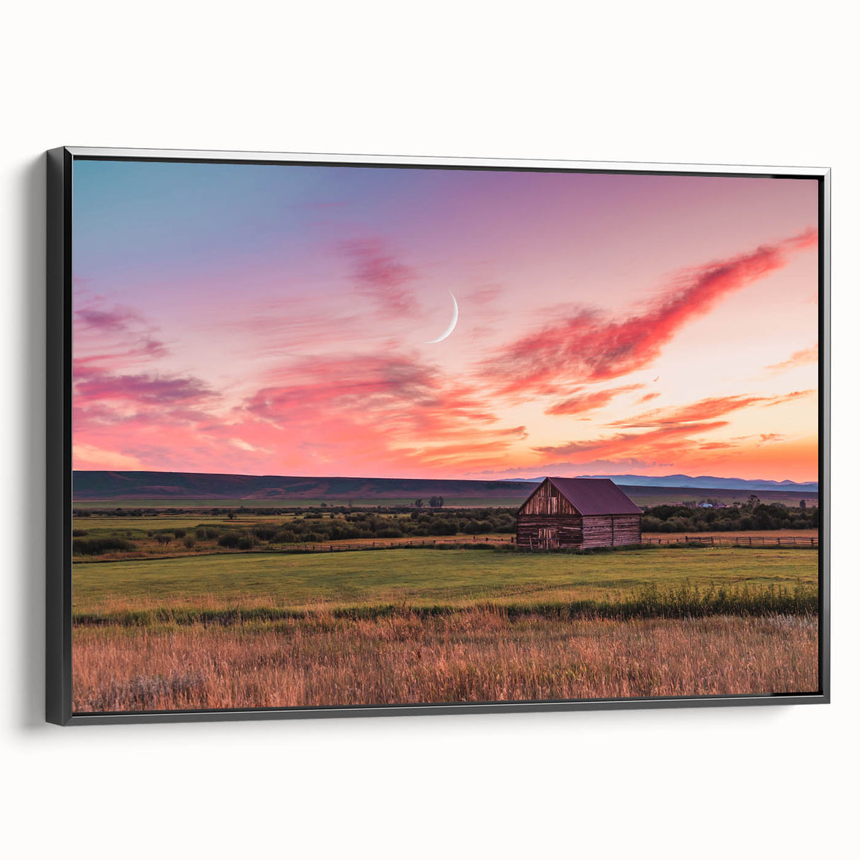 Black and white landscape art painting of Montana scenery on framed canvas, suitable for bedroom wall decor.