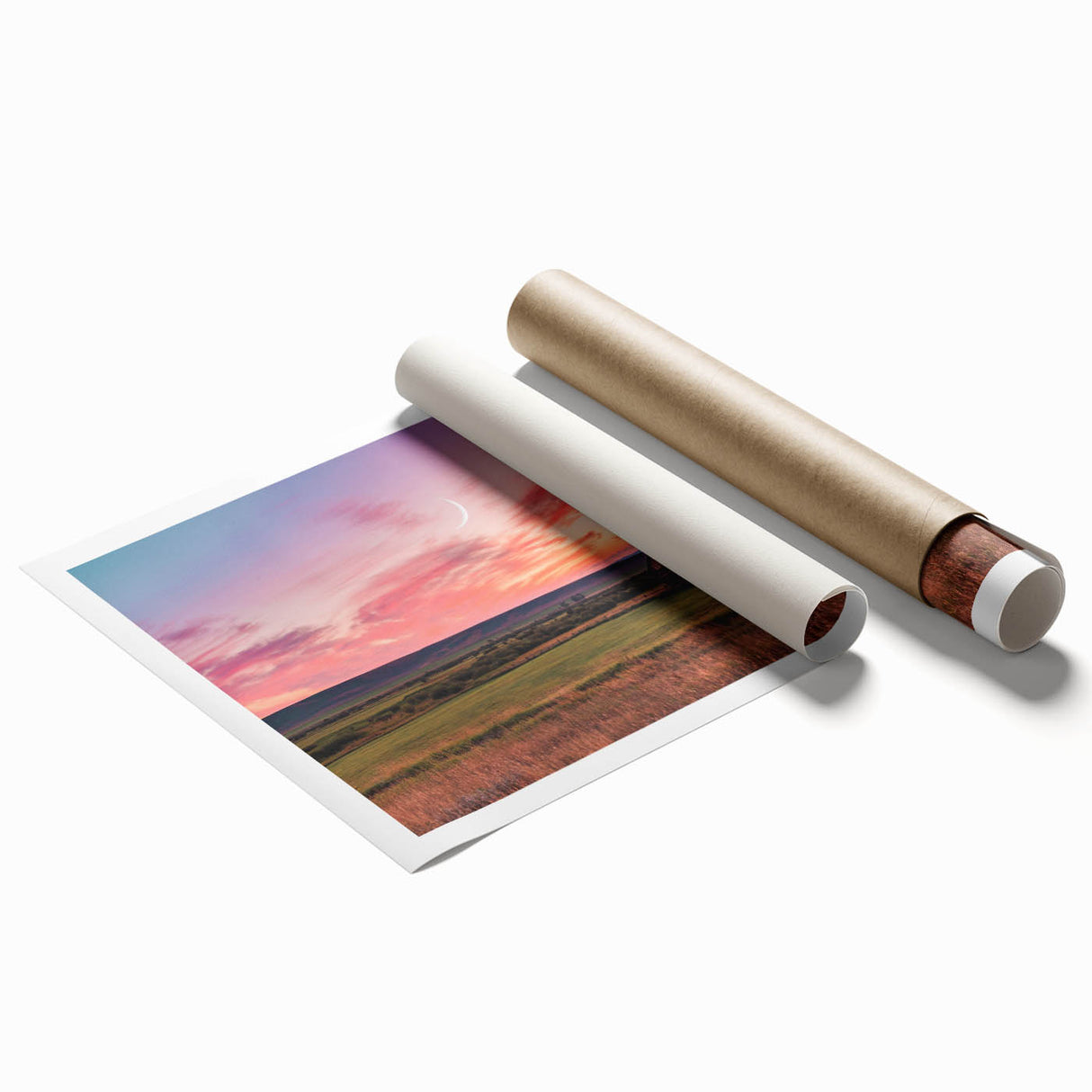 Extra large rolled print featuring a serene Montana landscape with soft floral elements in pastel shades.
