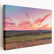 Large canvas print depicting a serene Montana landscape in muted green and blue tones, suitable for kitchen wall art.