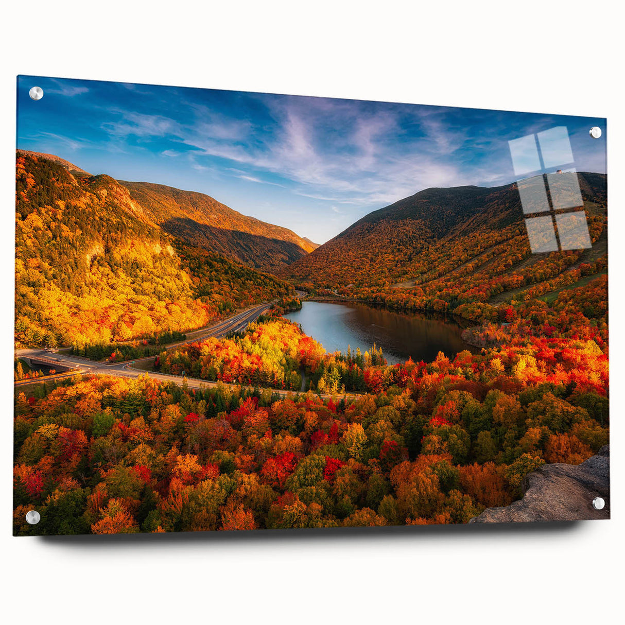 Acrylic print of a New Hampshire landscape in muted earth tones, ideal for dining room decor.