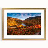 Extra large abstract art print of a textured New Hampshire scenery in muted earth tones, framed in gold.