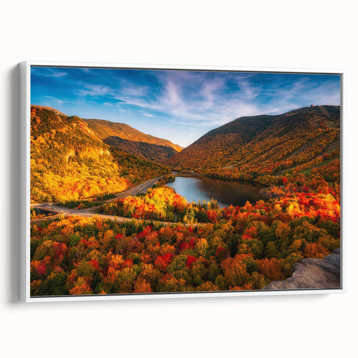 Vintage poster art of a New Hampshire landscape on framed canvas, featuring colorful art in extra large size.