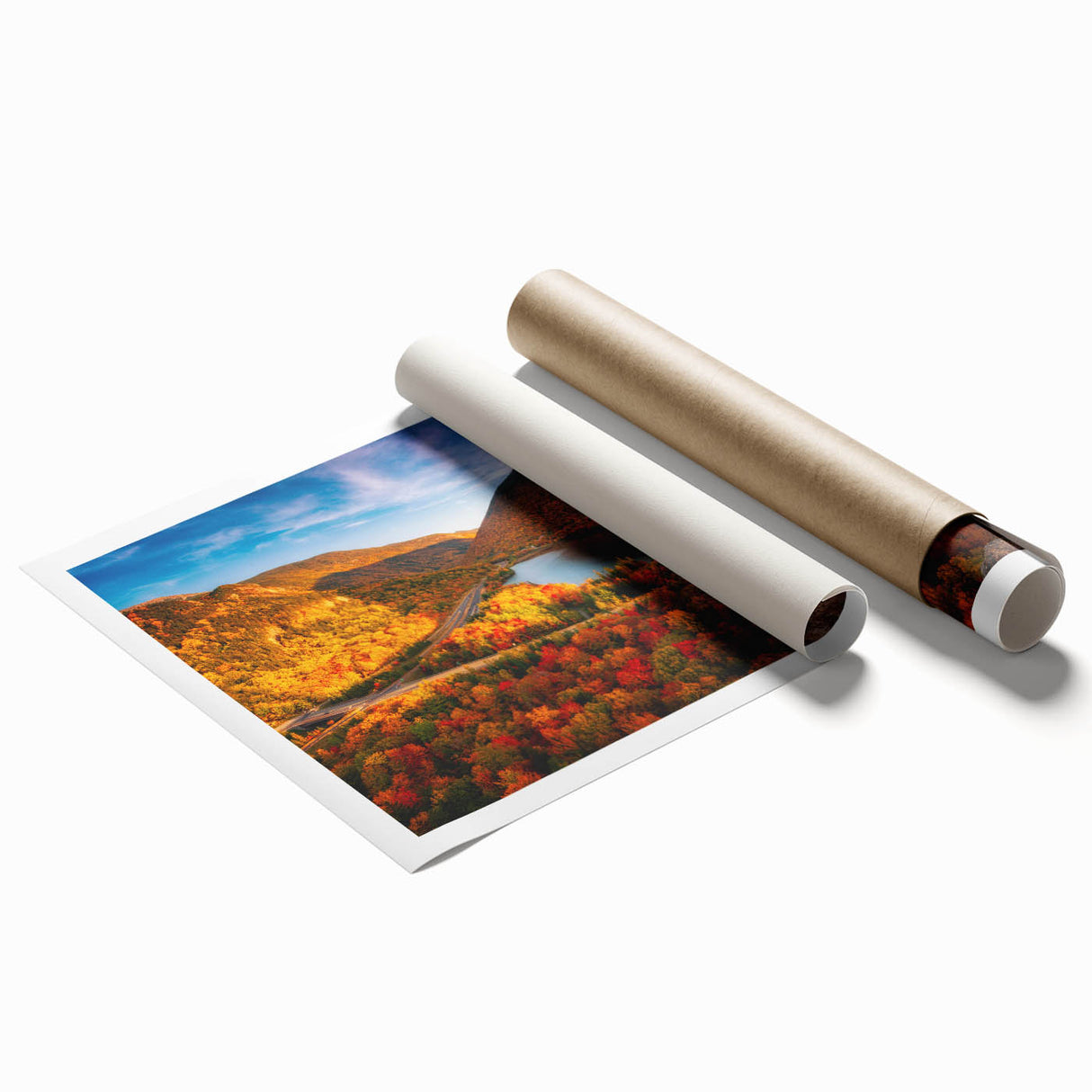 Extra large rolled print of New Hampshire scenery with vibrant green and floral elements, ideal for classy bathroom wall art.