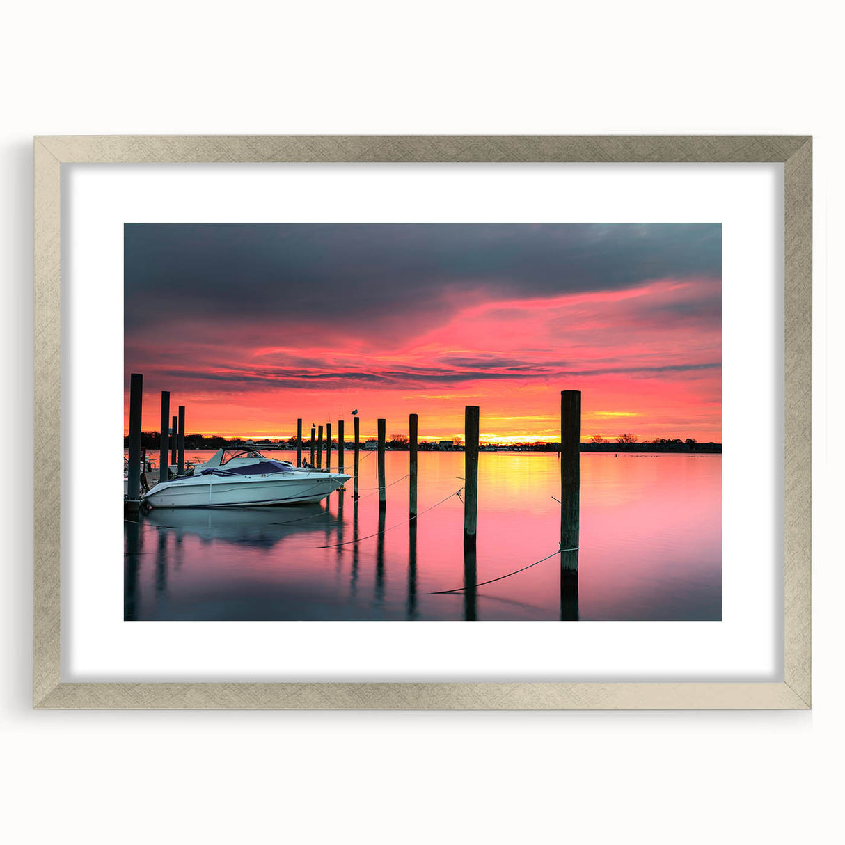 Textured abstract art print of New Jersey scenery in muted earth tones, framed in silver, ideal for bedroom art.