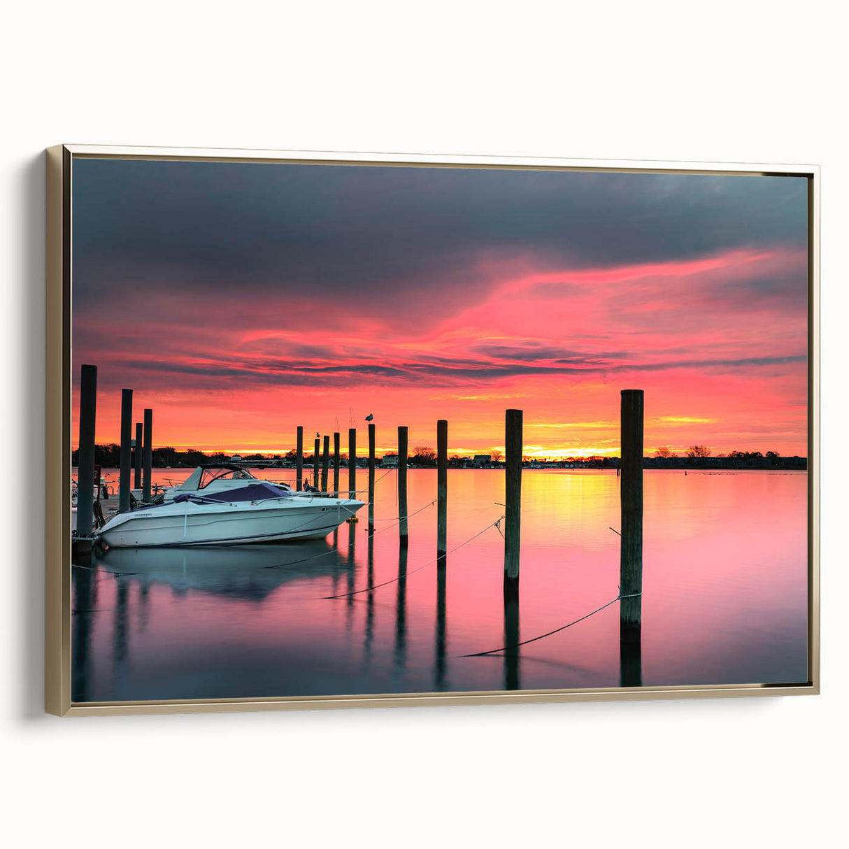 Framed canvas of a vintage New Jersey landscape in black and gold, ideal for bedroom wall art.