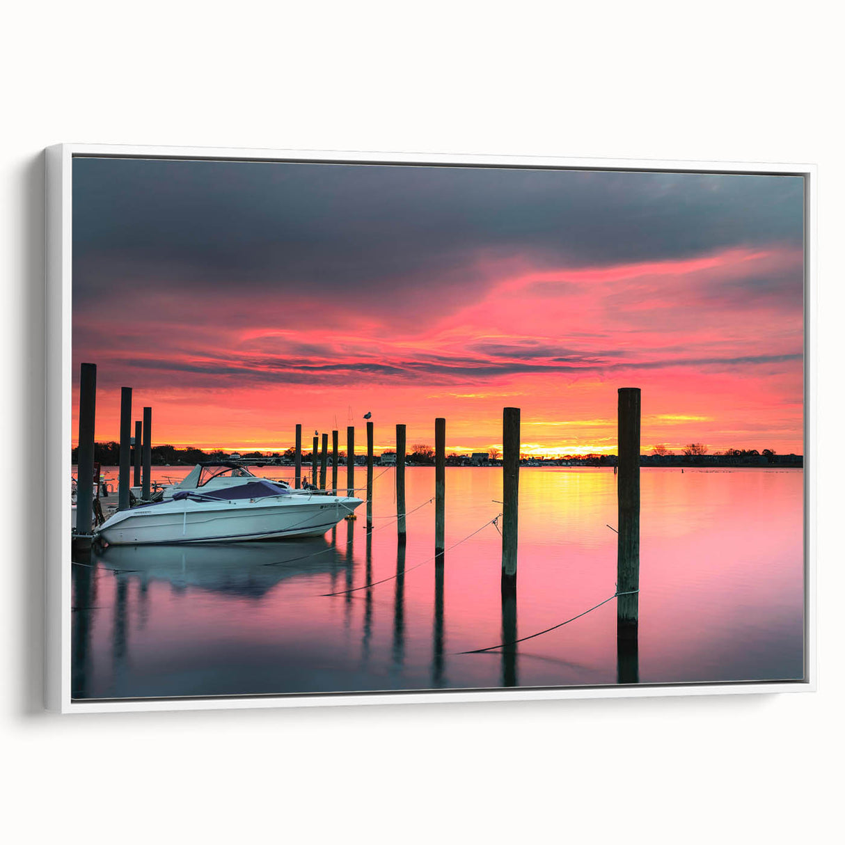 Vintage poster art of New Jersey scenery on a framed canvas, featuring vibrant color accents, ideal for living room decor.