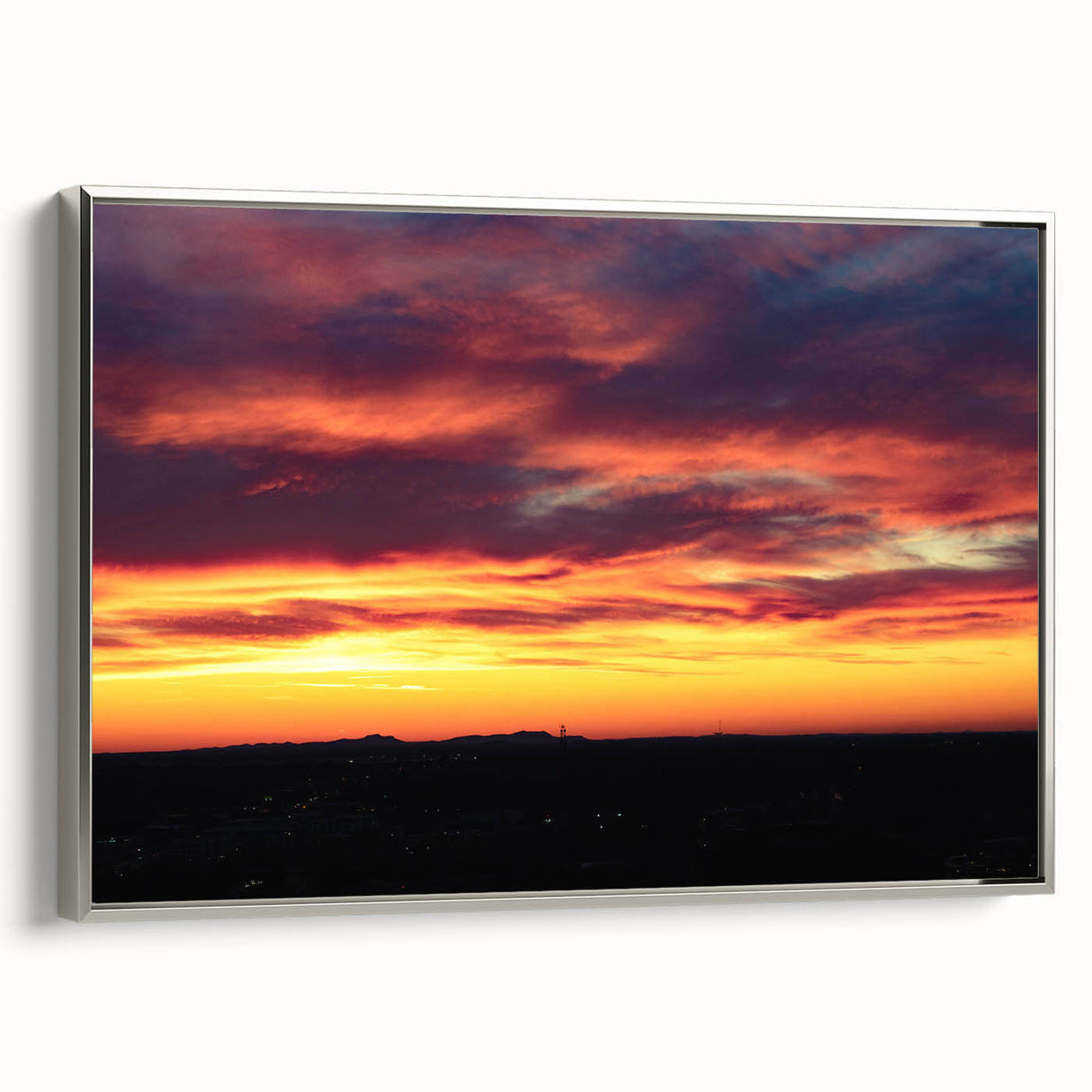 Framed canvas landscape art painting of Charlotte, North Carolina in colorful and black tones, suitable for office decor.