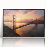 Mid-century modernist art of the Brooklyn Bridge in muted metallic tones on a framed acrylic print.