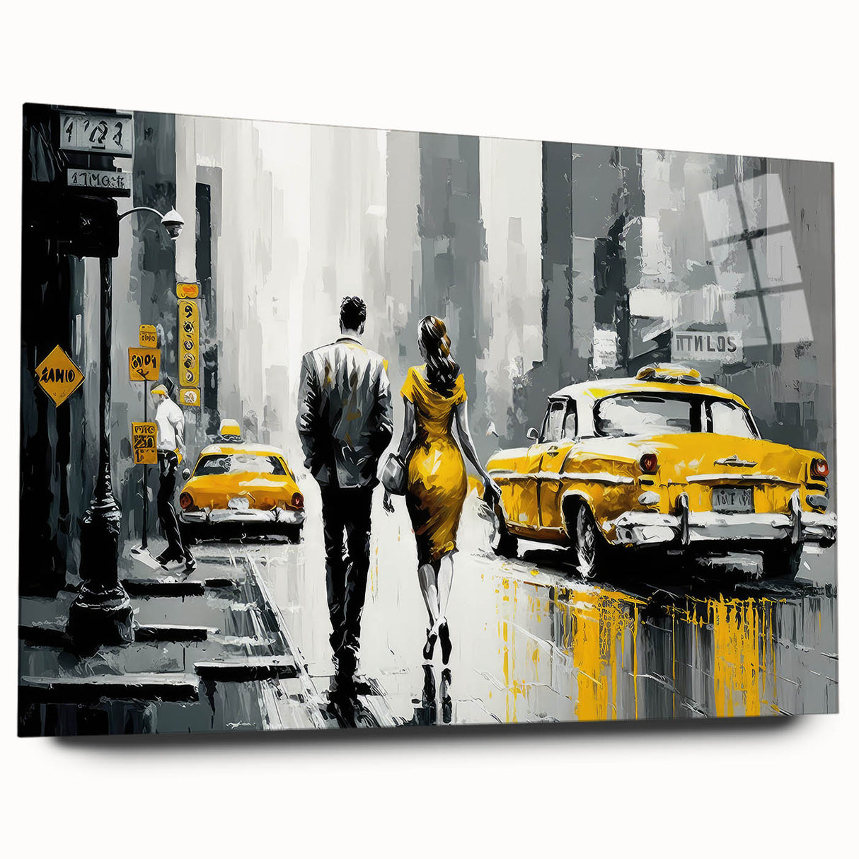 Acrylic glass print of Manhattan skyline in muted gray and blue tones, ideal for bedroom or dining room art.
