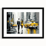 Extra large abstract art print of Manhattan skyline in vibrant colors on textured canvas, ideal for living room decor.