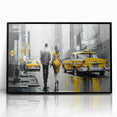 Large abstract wall art of Manhattan skyline in muted gray and blue tones on a framed acrylic.