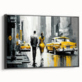Black and white wall art featuring a vintage poster of the Manhattan skyline on framed canvas, ideal for bedroom decor.
