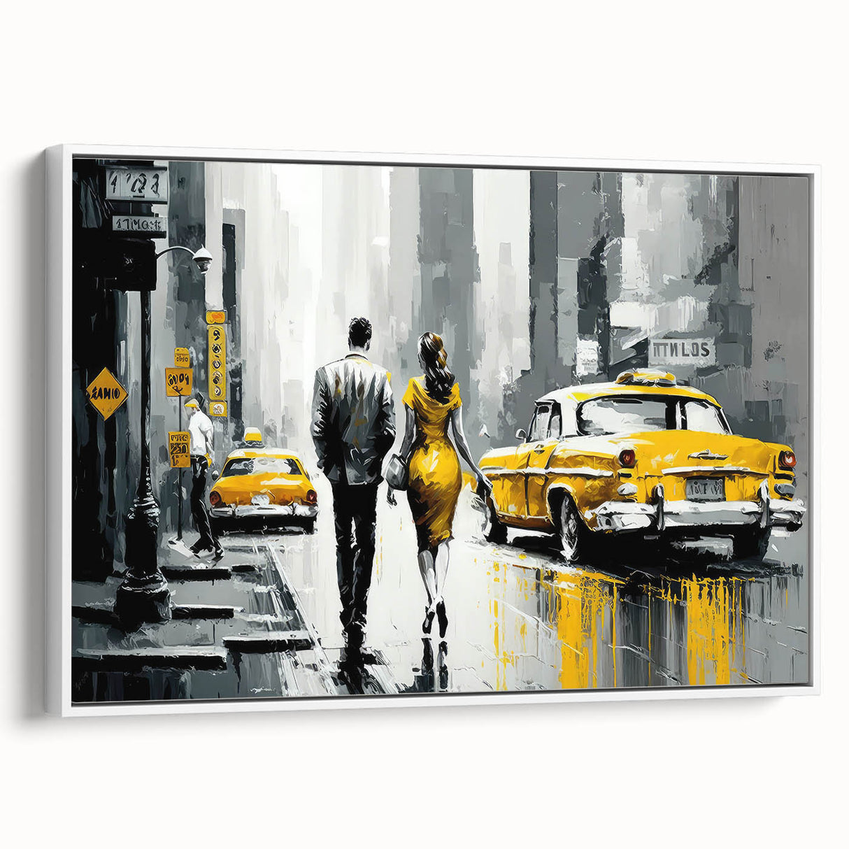 Vintage poster art of Manhattan skyline in colorful hues on extra large framed canvas, suitable for living room decor.