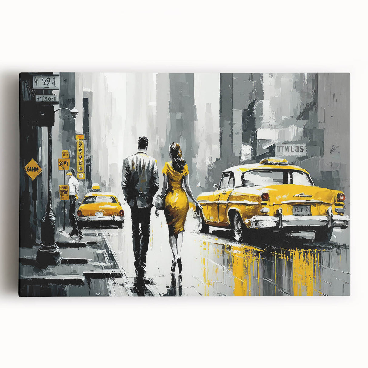 Black and white photograph of Manhattan skyline on large stretched canvas, suitable for kitchen art.