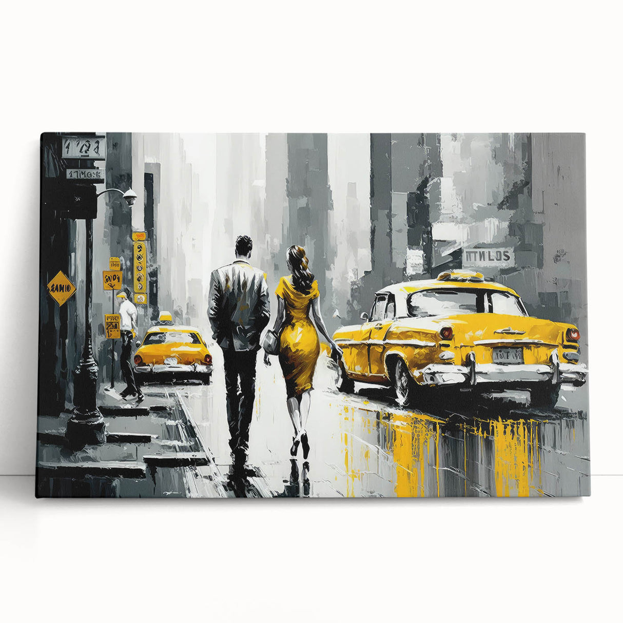 Black and white large art print of Manhattan skyline on stretched canvas, ideal for kitchen wall art or bedroom decor.
