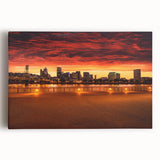 Black and white photo of Portland, Oregon skyline on large stretched canvas, ideal for kitchen wall art.