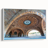 Vintage poster art of Pittsburgh skyline in vibrant colors on a large framed canvas, ideal for living room decor.