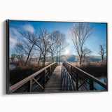 Black and white framed canvas of Vermont landscape, ideal for bedroom wall decor.