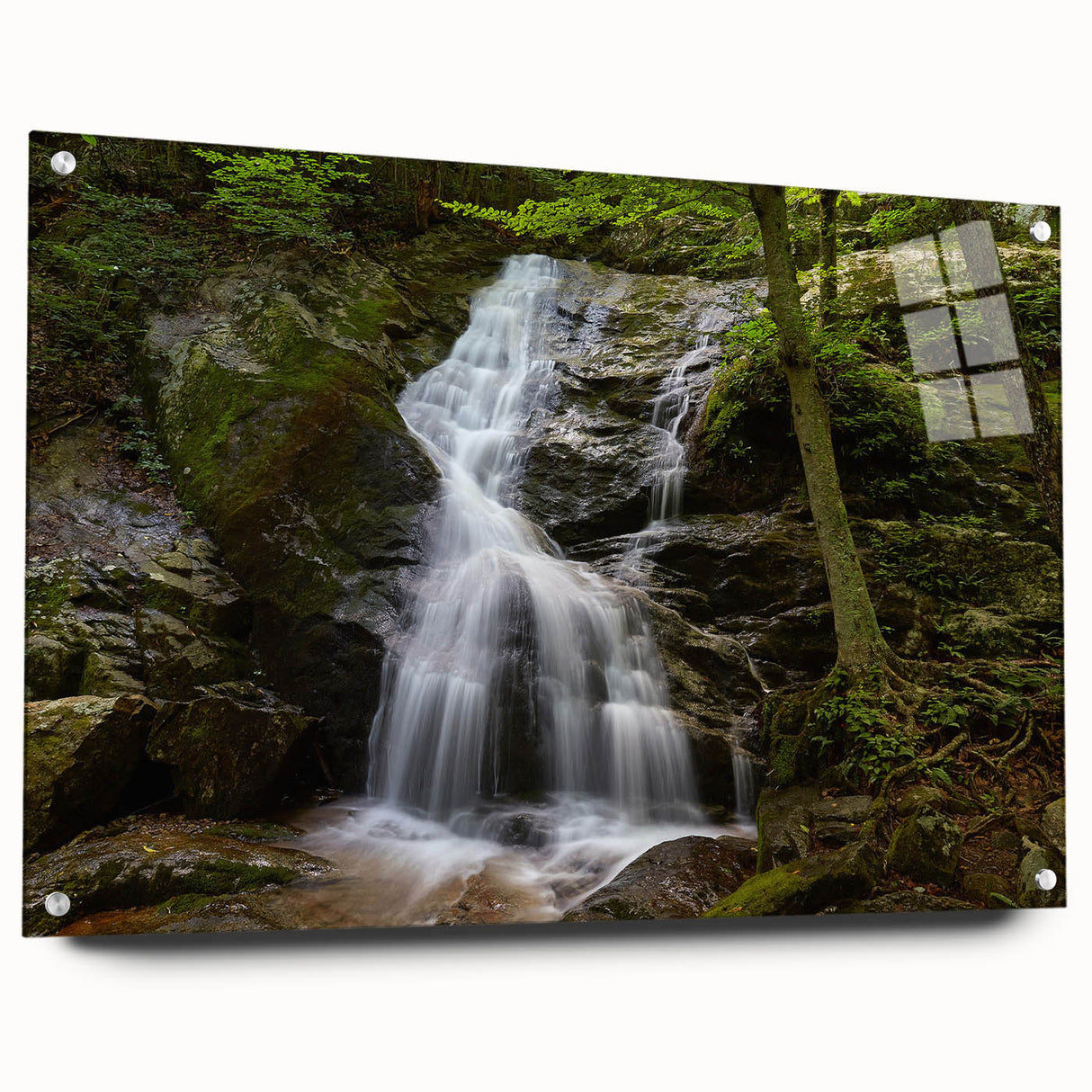 Large abstract wall art depicting a Virginia landscape in muted earth tones on acrylic glass.