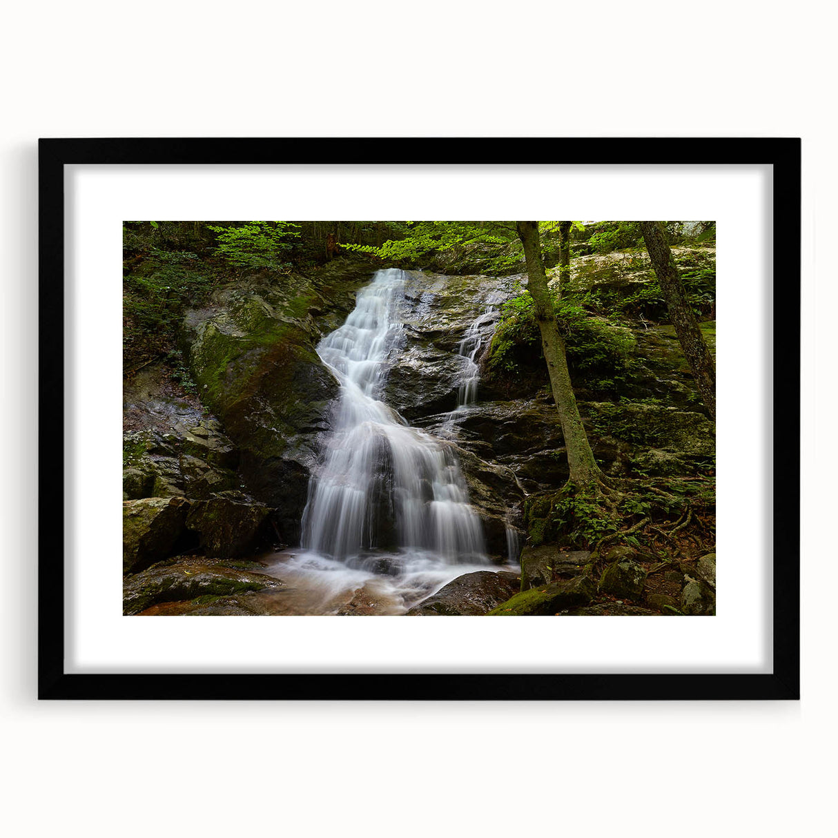 Colorful abstract art print of a Virginia landscape in vibrant hues on a large textured canvas, ideal for living room decor.