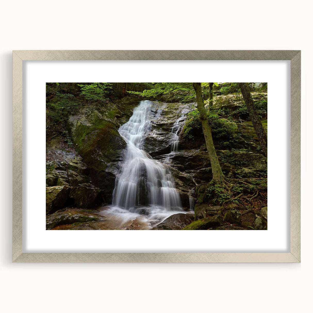 Textured abstract art print of Virginia scenery in silver frame, ideal for bedroom wall decor.