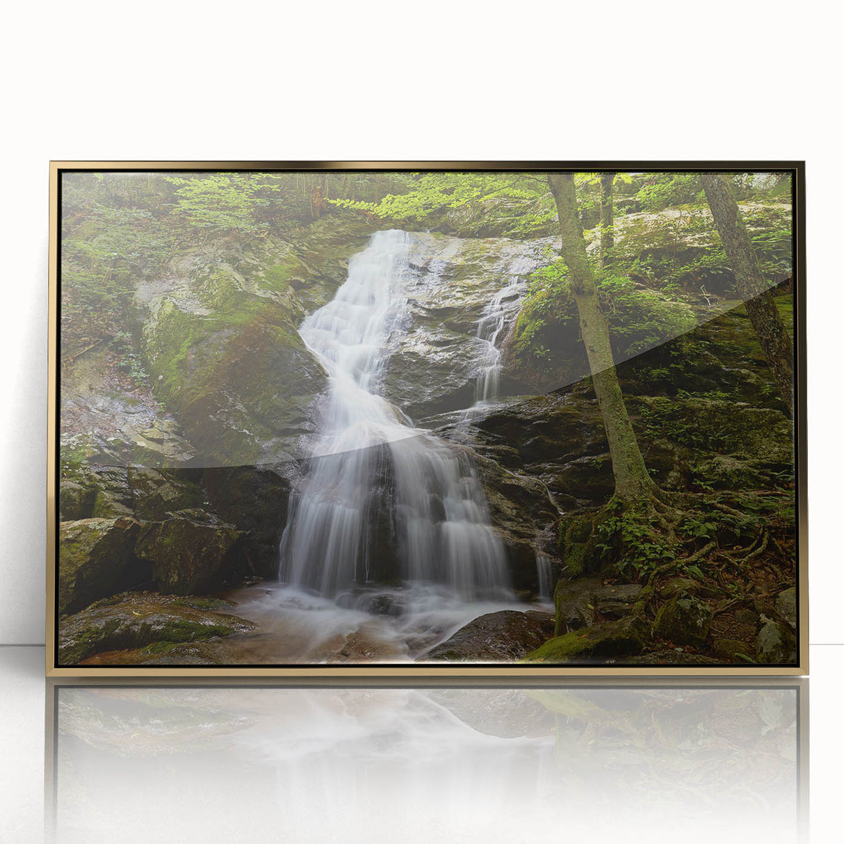 Large art print of a Virginia landscape in muted earth tones on a framed acrylic, ideal for modern nursery wall decor.