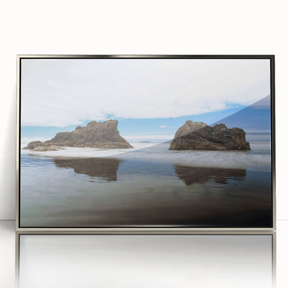 Mid-century modernist art depicting Olympic National Park in muted earth tones on a framed acrylic panel.