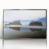 Mid-century modernist art depicting Olympic National Park in muted earth tones on a framed acrylic panel.