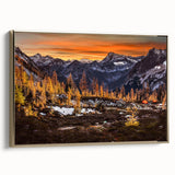 Framed canvas featuring a vintage-style Seattle landscape in black with gold accents, suitable for bedroom decor.