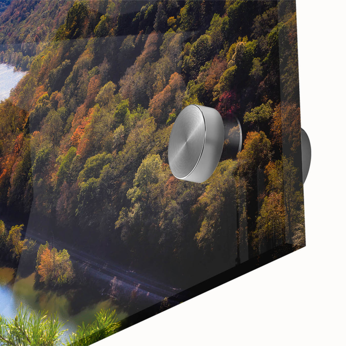 Large abstract wall art depicting West Virginia scenery in mid-century modernist style on acrylic glass.