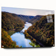Acrylic print of a West Virginia landscape in muted green and blue tones, ideal for dining room decor.