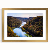 Extra large abstract art print of a textured West Virginia landscape in muted earth tones, framed in gold.
