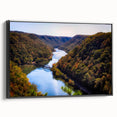 Framed canvas featuring a vintage-style landscape painting of West Virginia in muted earth tones, ideal for bedroom wall art.