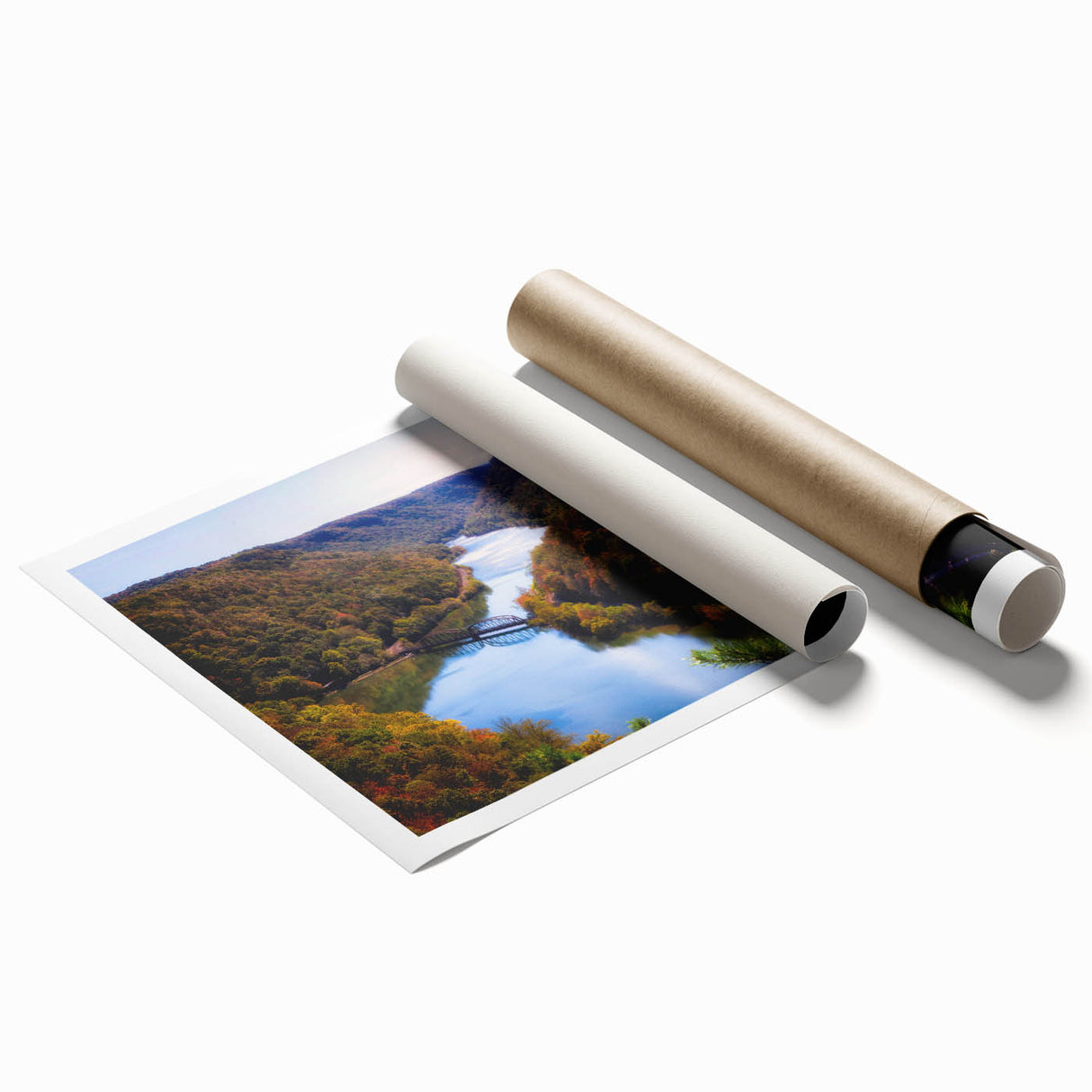 Rolled print of West Virginia scenery with lush greenery and floral elements in soft earth tones.