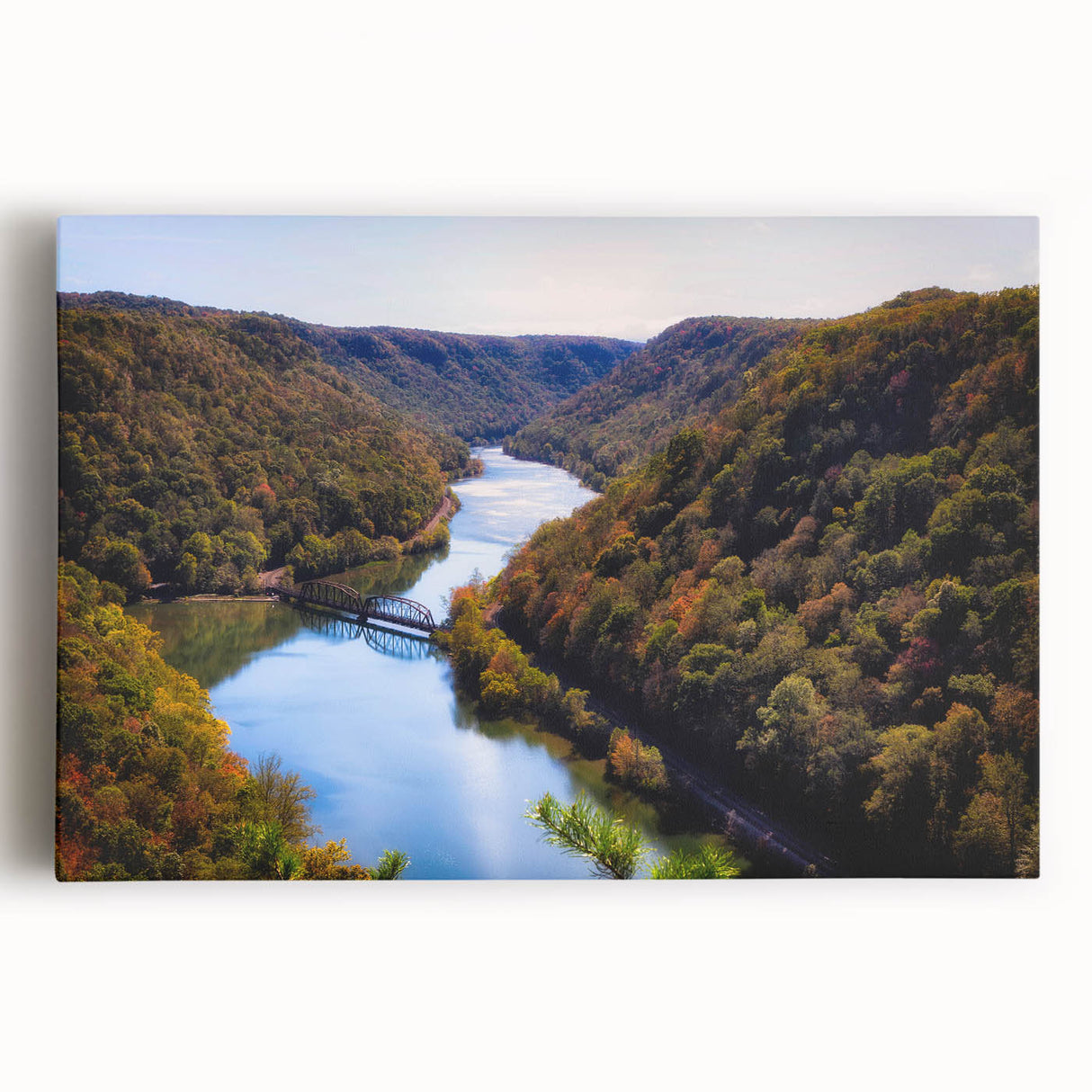 Black and white stretched canvas featuring a detailed West Virginia landscape, ideal for kitchen wall art.