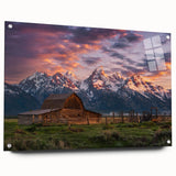 Acrylic print of the Grand Tetons in Wyoming, featuring realistic landscape colors, ideal for bedroom or dining room decor.