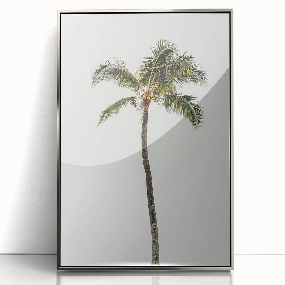 Mid-century modernist art deco poster featuring geometric shapes in pastel shades, silver-framed acrylic.
