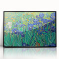 Large abstract wall art in vibrant blue and yellow tones on acrylic, framed in black, reflecting mid-century modernist style.