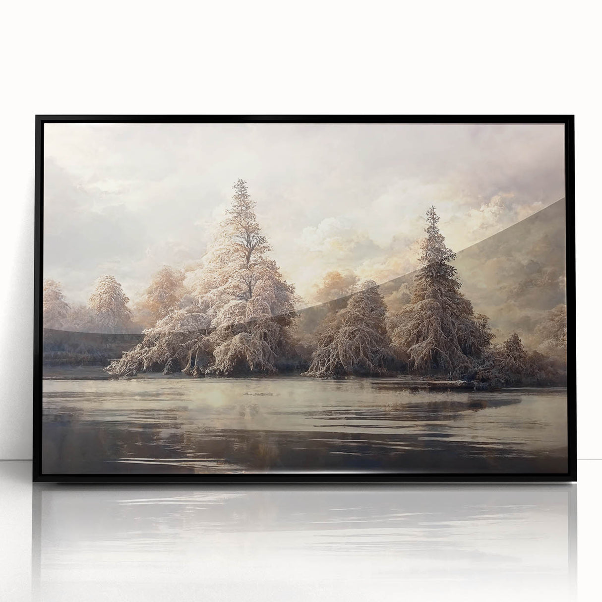 Framed acrylic wall art featuring a vibrant abstract floral design in shades of pink, blue, and green, set against a sleek black frame, ideal for modern decor.