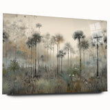 Abstract landscape wall art design displayed in a sleek acrylic glass frame, showcasing vibrant colors and fluid shapes, ideal for modern home decor.