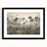 Abstract landscape wall art framed in black with a mat, showcasing vibrant colors and intricate patterns, perfect for modern home decor. Ideal for adding a touch of sophistication to living spaces.